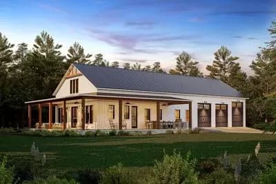 4-Bed Modern Farmhouse Barndo-Style House Plan with Workshop Garage - 2500 Square Feet