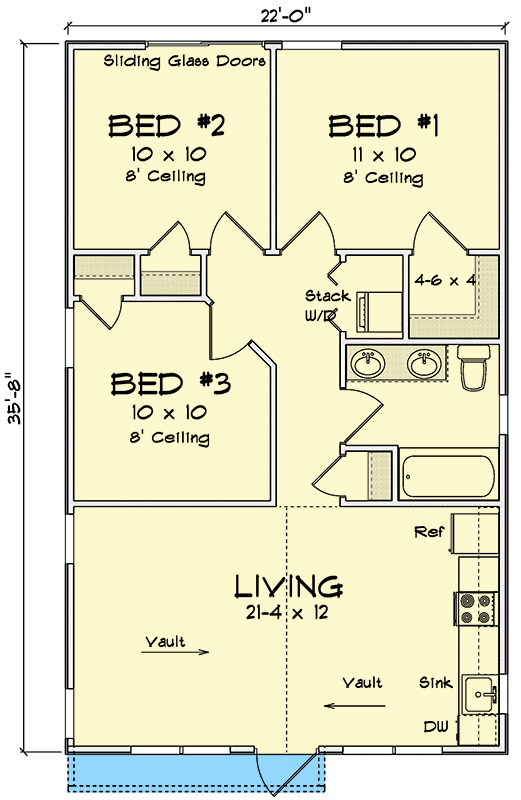 Plan 52336WM: 3 Bed ADU Cottage House Plan with Rental Property Potential - 785 Sq Ft - Floor Plan - Main Level - Cabin, Cottage, Country, Traditional