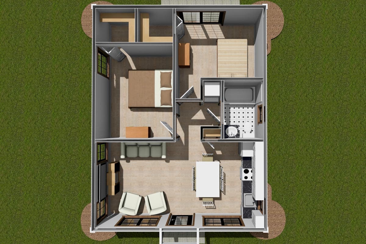 Plan 52337WM: 2 Bed House Plan with ADU Potential - 628 Square Feet - Image #7 - Cabin, Cottage, Country, Traditional