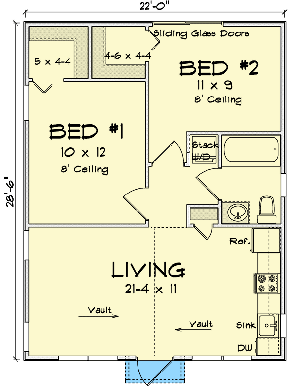 Plan 52337WM: 2 Bed House Plan with ADU Potential - 628 Square Feet - Floor Plan - Main Level - Cabin, Cottage, Country, Traditional