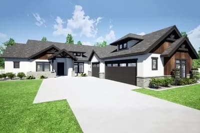 One-Story House Plan with 3-Car Courtyard Garage and Flex Room - 2683 Sq Ft