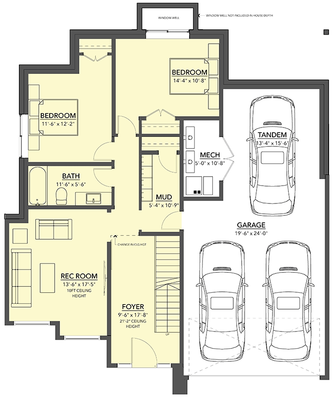 Plan 144108UPR: 2-Story Mid-Century Modern House Plan with Upstairs Balcony - 2457 Sq Ft - Floor Plan - Main Level - Contemporary, Mid Century Modern, Modern, Northwest
