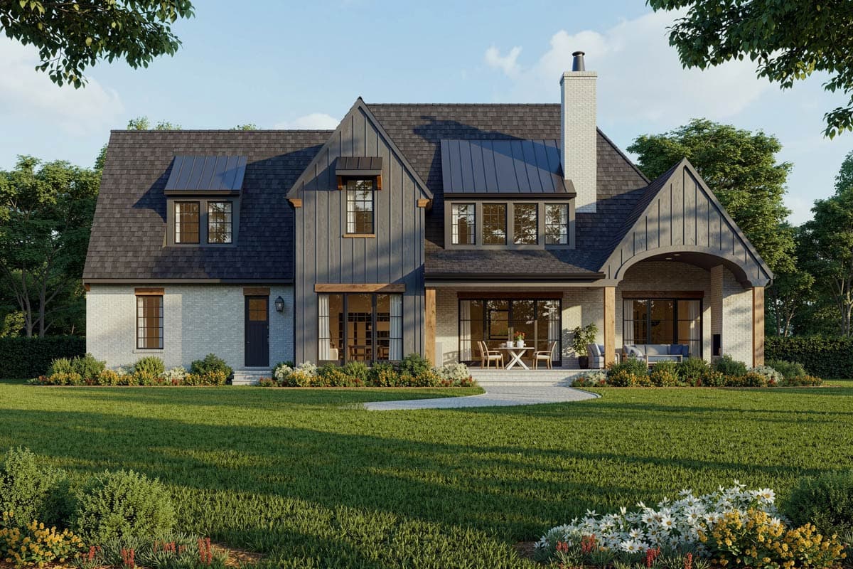 Plan 93203EL: Transitional House Plan with Upstairs Home Office and Game Room - 3976 Sq Ft - Image #2 - European, New American, Transitional, Tudor