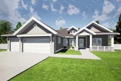 One-Story Mountain Craftsman House Plan with 3-Car Garage - 2454 Sq Ft