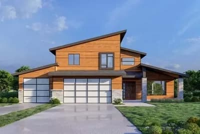 4 Bed Mid-Century Modern House Plan with 3-Car Garage - 2787 Sq Ft