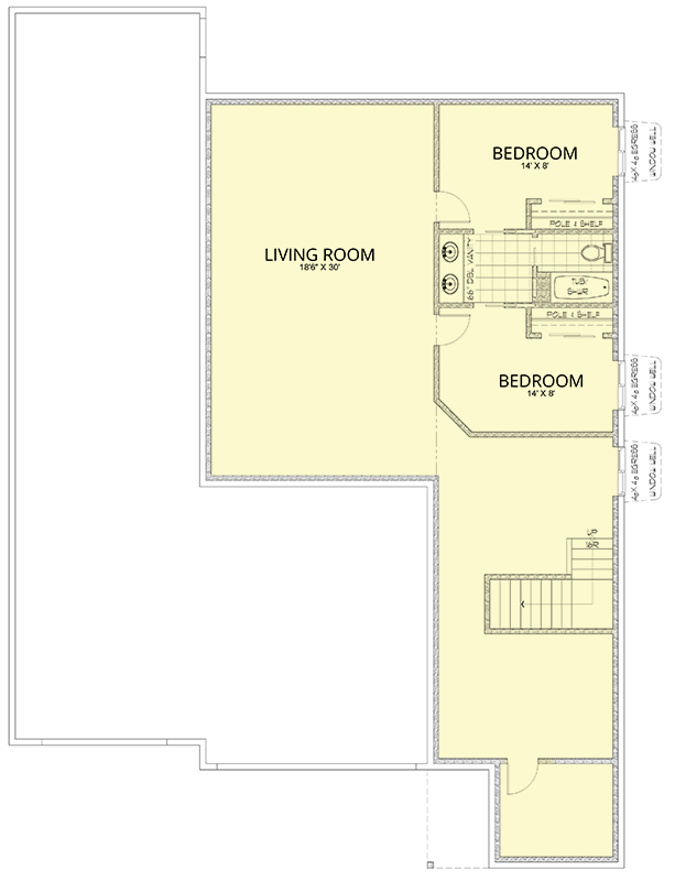Plan 267037SPK: Modern House Plan with RV Garage and Finished Lower Level - 3112 Sq Ft - Floor Plan - Lower Level - Mid Century Modern, Modern