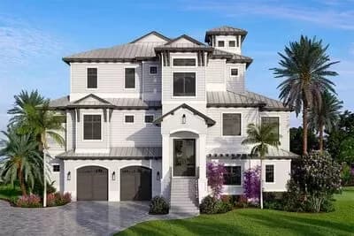 3-Story Contemporary Coastal House Plan with 4-Beds and Upside Down Floor Plan - 5100 Sq. Ft.