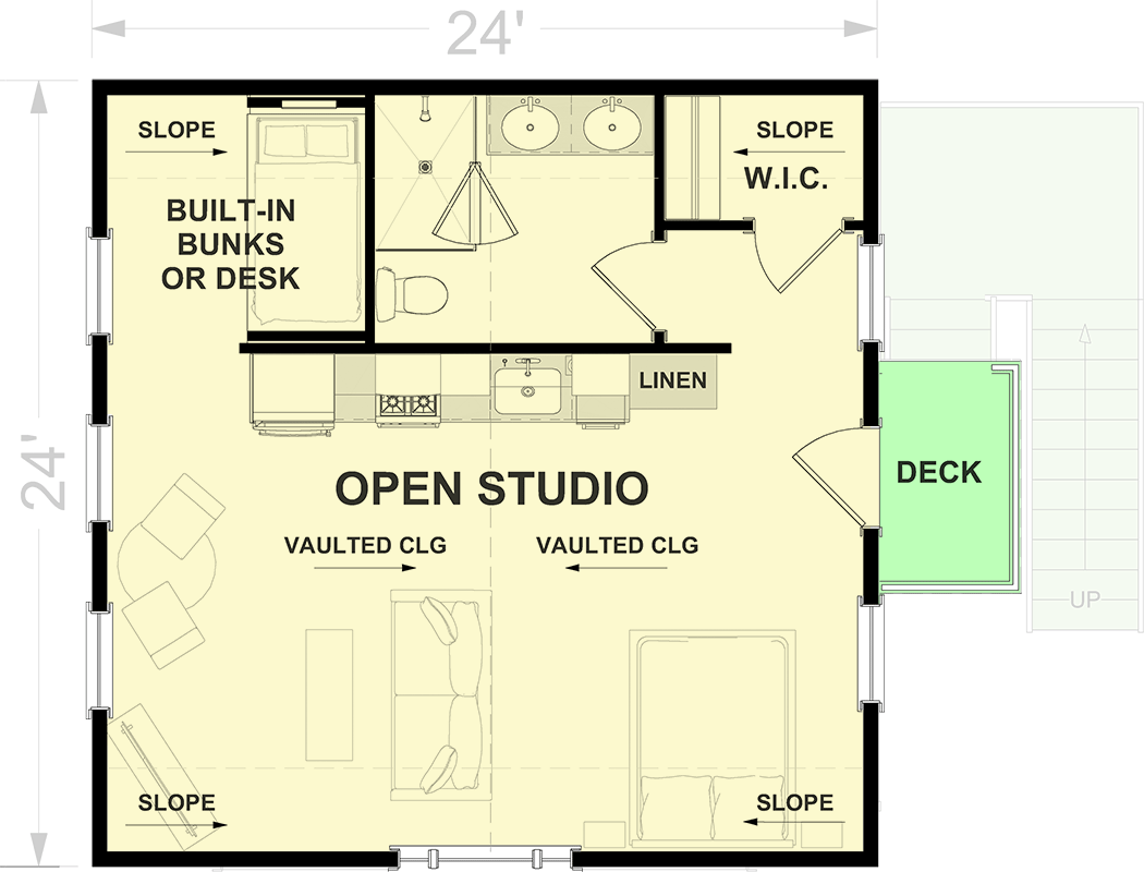 Plan 765052TWN: 576 Square Foot ADU with External Stairs and 2-Car Garage - Floor Plan - 2nd Floor - Carriage, Cottage, Country