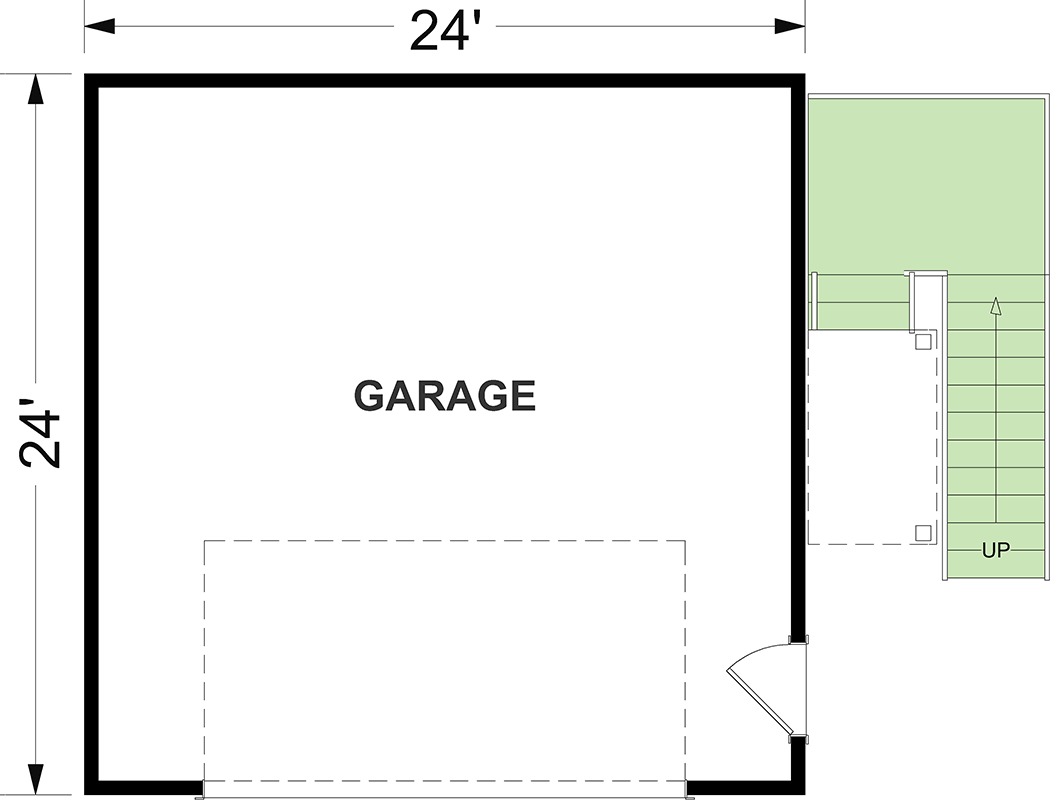 Plan 765052TWN: 576 Square Foot ADU with External Stairs and 2-Car Garage - Floor Plan - Main Level - Carriage, Cottage, Country