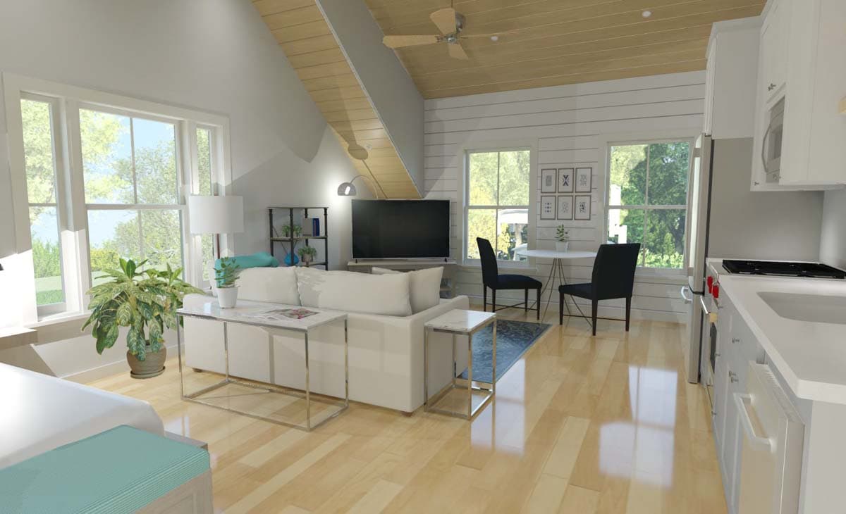 Plan 765052TWN: 576 Square Foot ADU with External Stairs and 2-Car Garage - Image #4 - Carriage, Cottage, Country