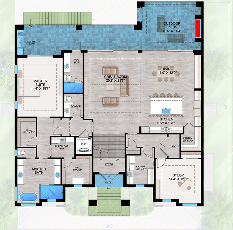 Plan 86122BW: 3-Story Coastal Contemporary House Plan with Elevator - 4669 Sq Ft - Floor Plan - 2nd Floor - Coastal, Coastal Contemporary, European, Florida-Style, Mediterranean, Transitional