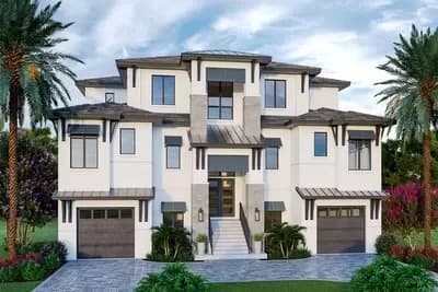 3-Story Coastal Contemporary House Plan with Elevator - 4669 Sq Ft