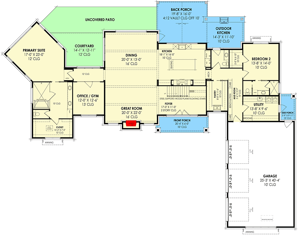 Plan 818101JSS: Modern Hill Country House Plan with Angled Master Suite - 4446 Sq Ft - Floor Plan - Main Level - Contemporary, Hill Country, Modern Farmhouse, New Orleans