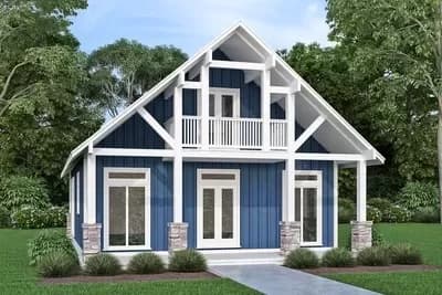Compact Cottage House Plan with 3 Beds and 2 Floors