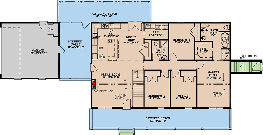 Plan 70868MK: Country Home Plan with 3 Beds and 3 Fresh Air Spaces - 1800 Sq Ft - Floor Plan - Main Level - Country, Ranch, Traditional