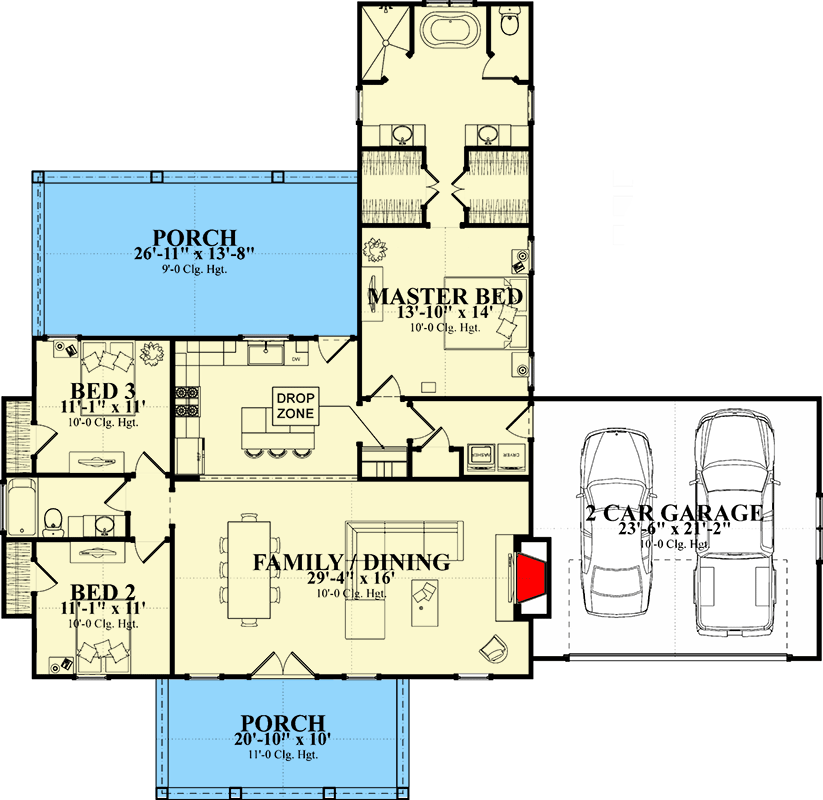 Plan 86401HH: 3 Bed Country House Plan with Front and Back Porches - 1631 Sq Ft - Floor Plan - Main Level - Country, Ranch, Traditional