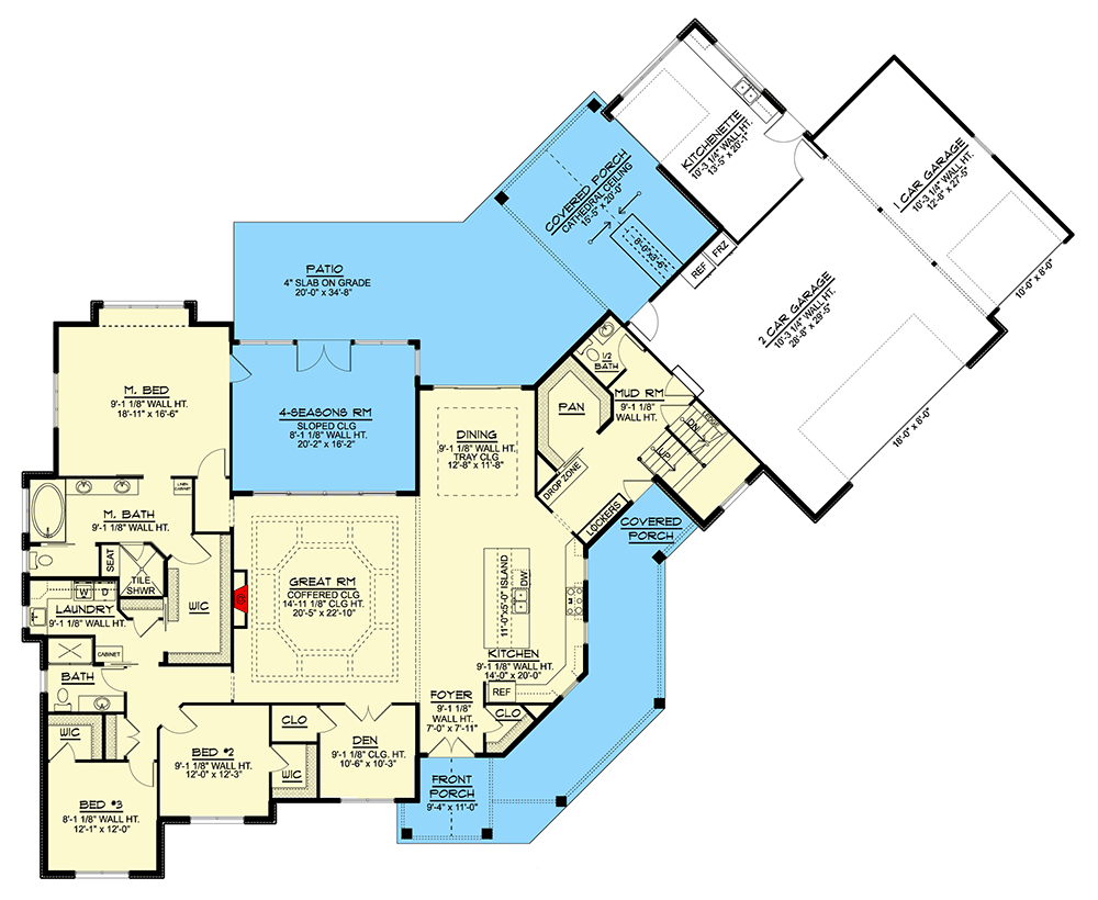 Plan 135247GRA: Contemporary Craftsman Home Plan with Huge Angled 3-Car Garage - 3325 Sq Ft - Floor Plan - Main Level - Country, Mountain, New American