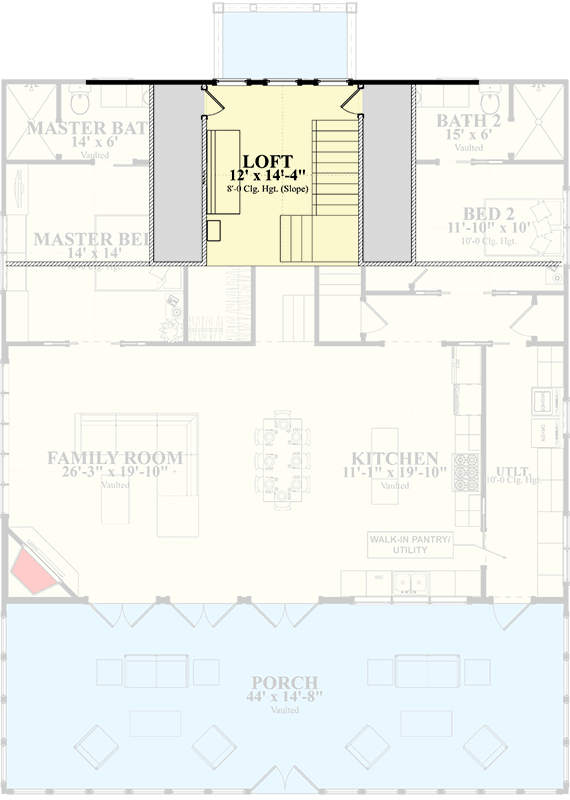 Plan 86402HH: Elevated Beach House Plan with Vaulted Interior and Loft - 2104 Sq Ft - Floor Plan - 2nd Floor - Beach, Coastal, Southern, Vacation