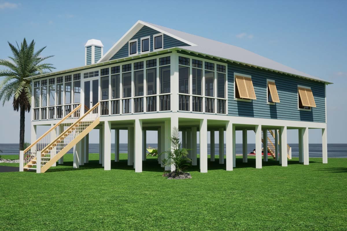 Plan 86402HH: Elevated Beach House Plan with Vaulted Interior and Loft - 2104 Sq Ft - Image #4 - Beach, Coastal, Southern, Vacation