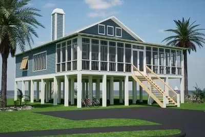 Elevated Beach House Plan with Vaulted Interior and Loft - 2104 Sq Ft