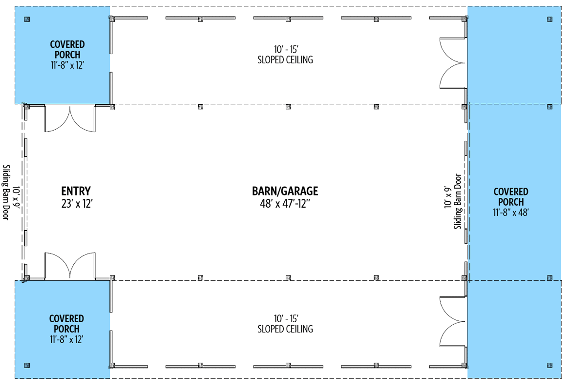 Plan 373000TMB: Timber-Framed Monitor Style Barn Plan  - 2556 Sq Ft - Floor Plan - Main Level - Barndominium, Country, Farmhouse, Rustic