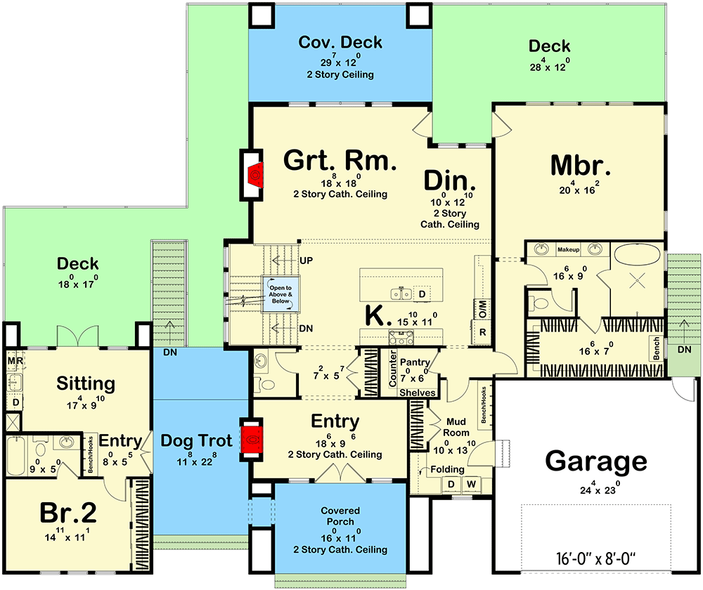 Plan 623312DJ: Lake House Plan with Dog Trot and Guest Suite - 4271 Sq Ft - Floor Plan - Main Level - Contemporary, New American, Scandinavian, Transitional
