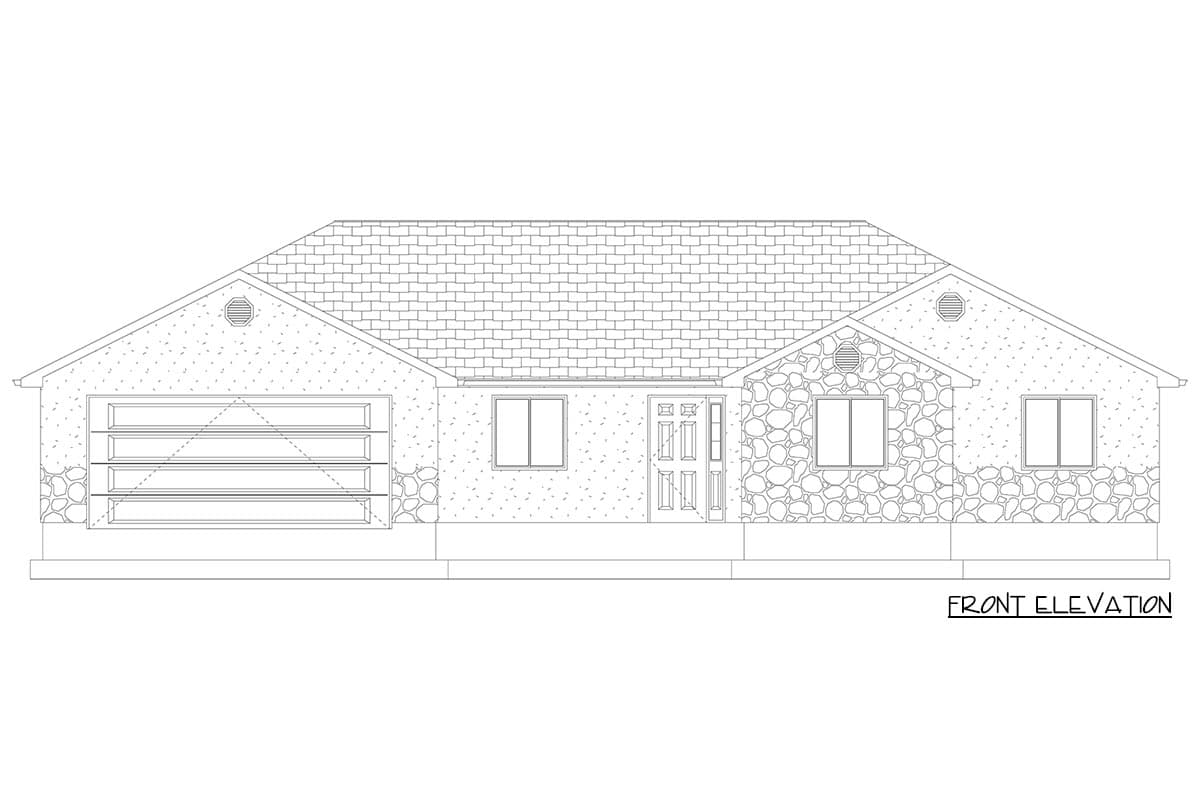 Plan 61480UT: 3-Bed 2-Bath 1-Story House Plan with 2-Car Garage - 1521 Sq Ft - Image #8 - Ranch, Southern, Traditional