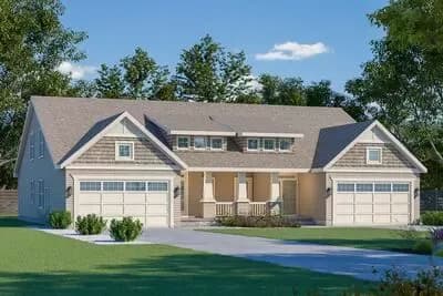 Craftsman Duplex House Plan with Mirrored 2045 Square Foot 3 Bed Units