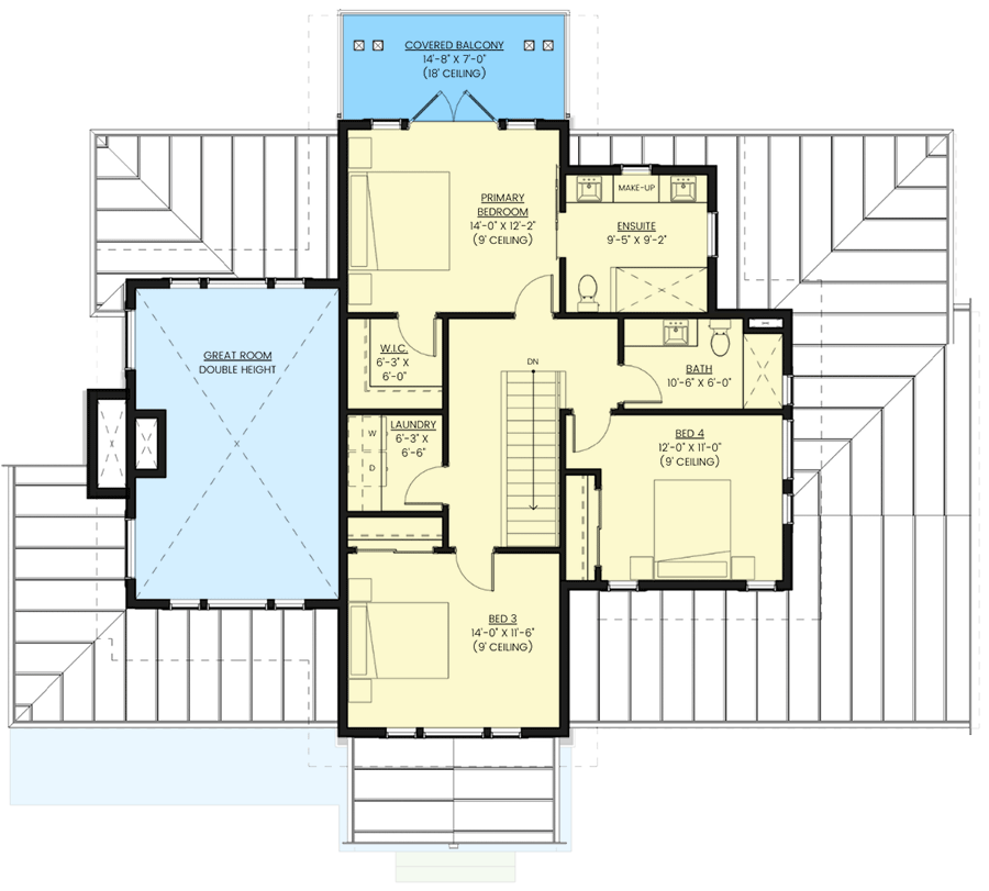 Plan 330015WLE: 3-Bed Mountain Craftsman House Plan with Two Story Great Room and Second Level Balcony - 2125 Sq Ft - Floor Plan - 2nd Floor - Craftsman, Mountain