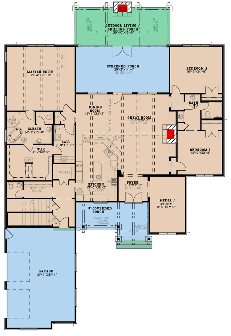 Plan 70869MK: Mountain Craftsman House Plan with Outdoor Entertaining and Expansion - 3106 Sq Ft - Floor Plan - Main Level - Craftsman, New American, Rustic