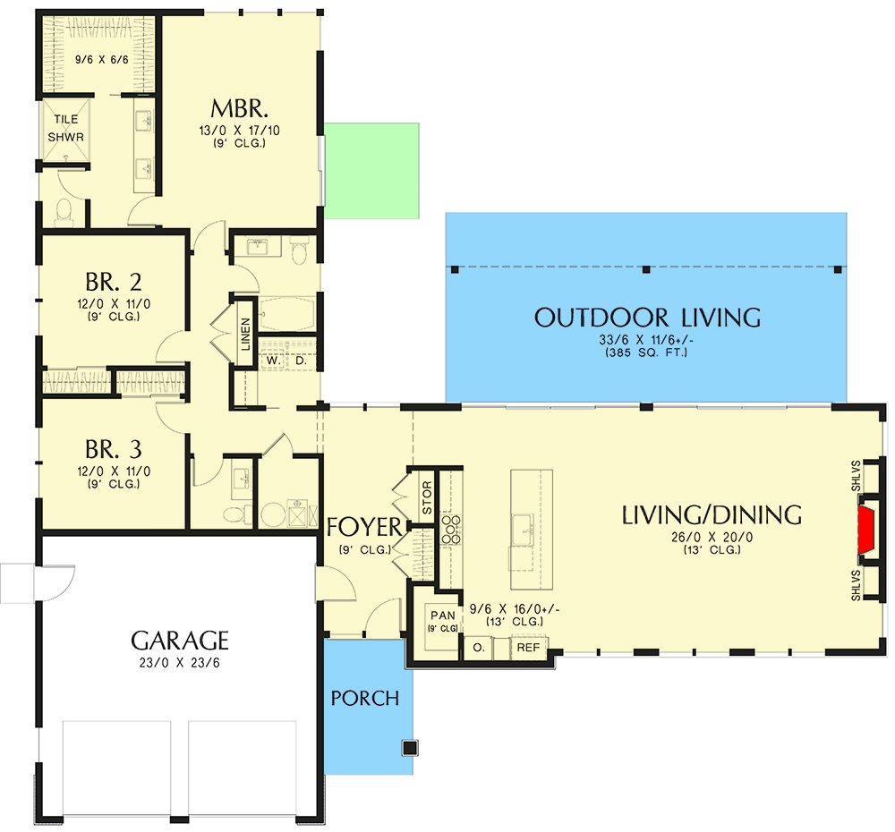 Plan 69825AM: 3-Bed Modern Home Plan with Bright and Open Living Area - 2049 Sq Ft - Floor Plan - Main Level - Contemporary, Mid Century Modern, Modern, Northwest, Ranch