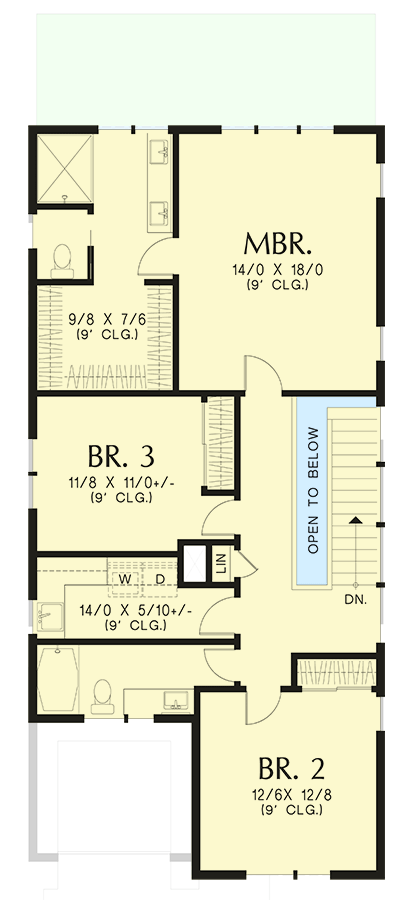 Plan 69826AM: 2-Story Modern House Plan with Pocket Home Office - 2071 Sq Ft - Floor Plan - 2nd Floor - Contemporary, Modern, Northwest