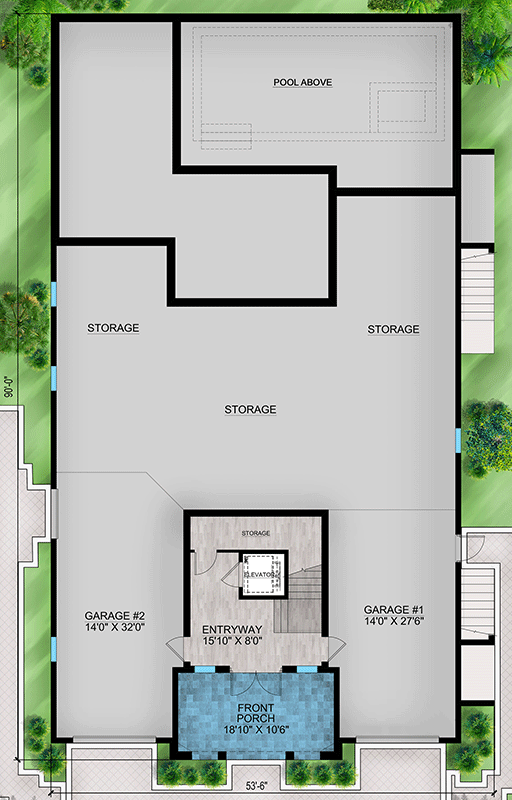 Plan 86125BW: 3-Story Coastal Contemporary House Plan with Elevator - 4619 Sq Ft - Floor Plan - Ground Level - Beach, Coastal Contemporary, European, Florida-Style, Mediterranean, Transitional