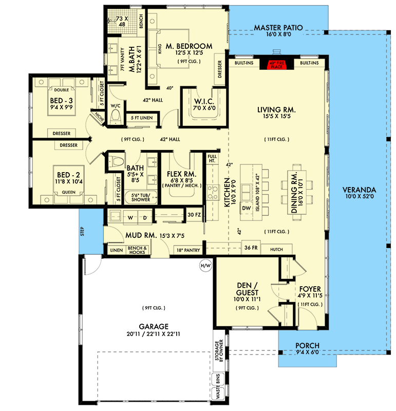Plan 677029NWL: Contemporary Country Home Plan with Wrap-Around Porch - 1801 Sq Ft - Floor Plan - Main Level - Country, Modern Farmhouse, New American, Northwest, Ranch
