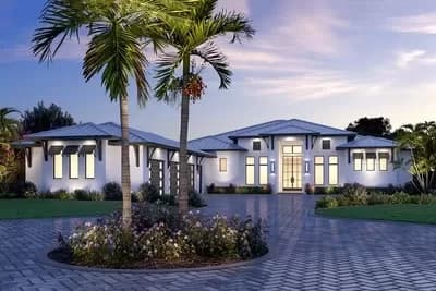1-Story Coastal Contemporary House Plan with 3-Car Garage - 3804 Sq Ft