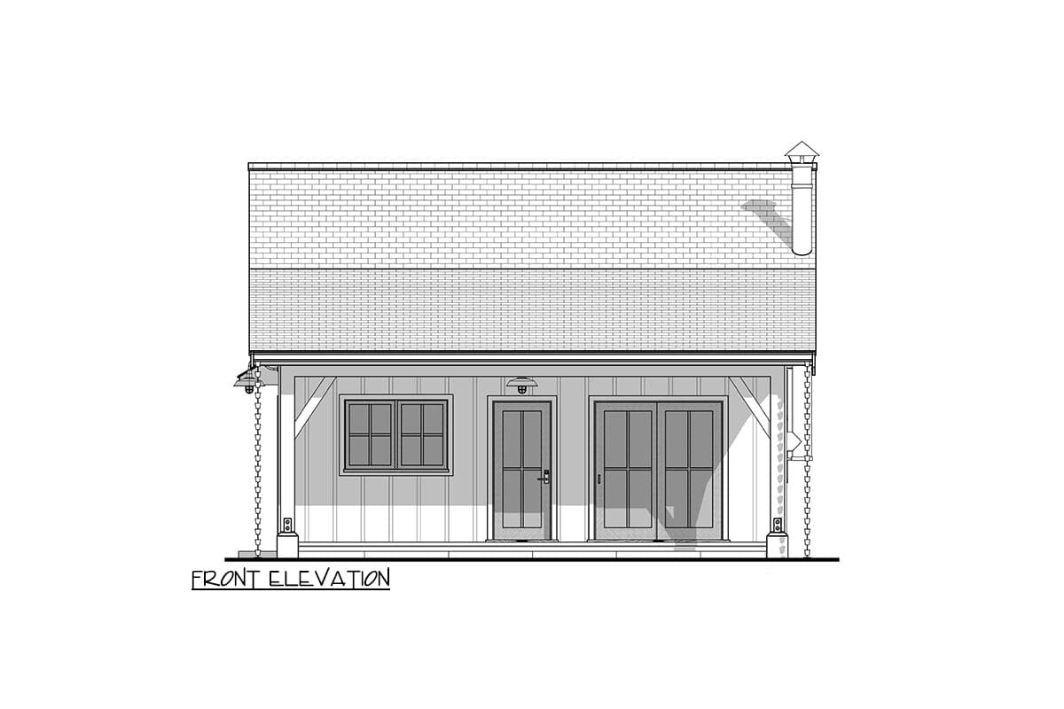 Plan 677030NWL: 1-Bed Cottage ADU with 8-Foot-Deep Front Porch - 672 Sq Ft - Image #5 - Cabin, Cottage, Country