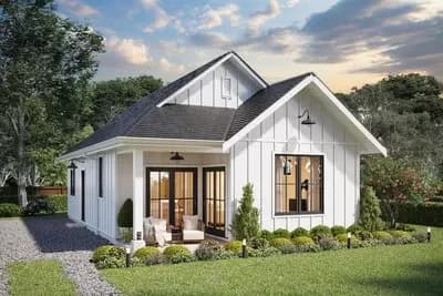2-Bed Country Cottage  House Plan - 897 Sq Ft