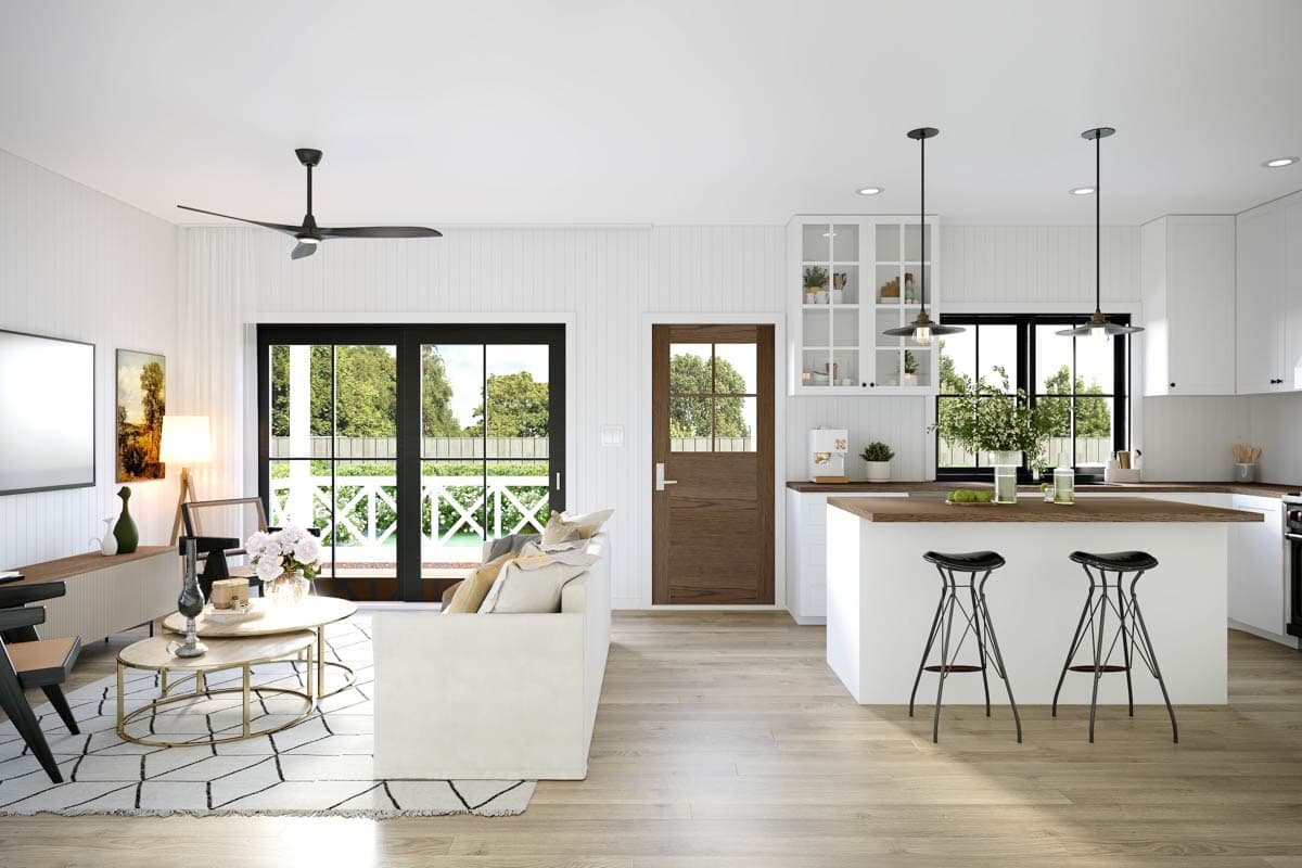 Plan 677034NWL: Country Cottage House Plan with 2 Beds and Open Concept Layout - 784 Sq Ft - Image #4 - Cottage, Country, Traditional