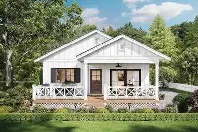 Country Cottage House Plan with 2 Beds and Open Concept Layout - 784 Sq Ft