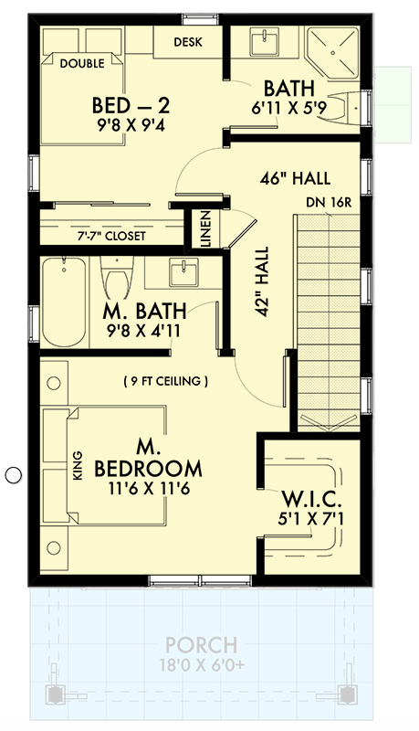 Plan 677035NWL: 2-Story Cabin with Upstairs Bedrooms - 1035 Sq Ft - Floor Plan - 2nd Floor - Cabin, Cottage, Country, Rustic, Traditional