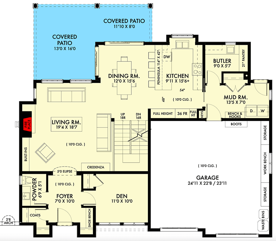 Plan 677042NWL: Contemporary English Cottage-Style House Plan with Upstairs Nursery - 2525 Sq Ft - Floor Plan - Main Level - Contemporary, European, New American, Transitional
