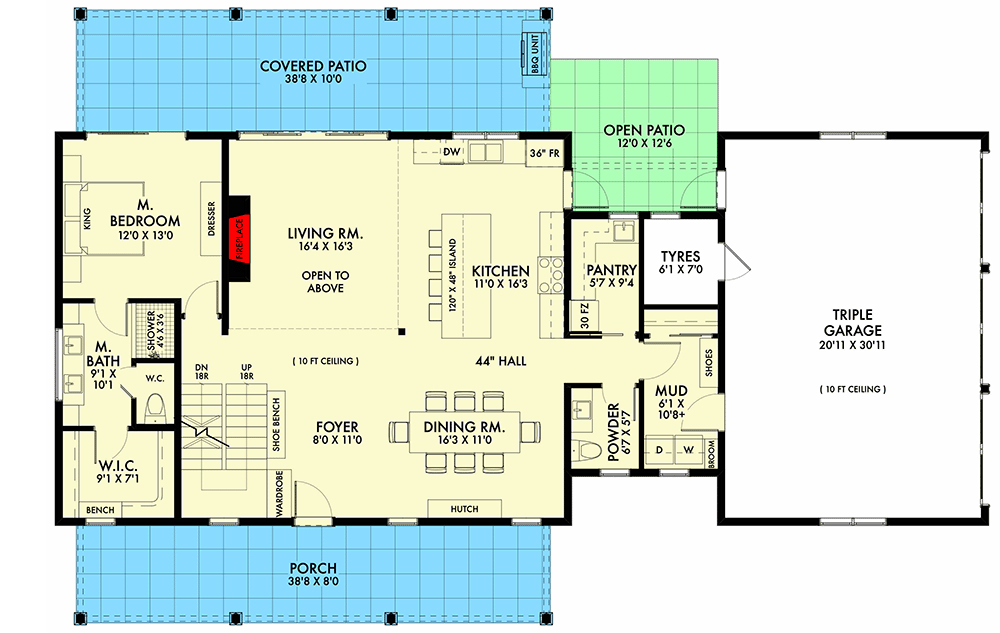 Plan 677043NWL: 5-Bed Modern Farmhouse Plan with 2-Story Living Room - 2606 Sq Ft - Floor Plan - Main Level - Country, Farmhouse, Modern Farmhouse