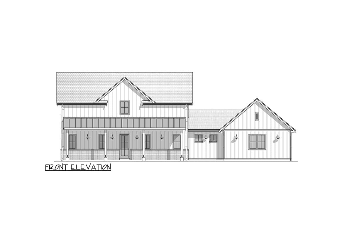 Plan 677043NWL: 5-Bed Modern Farmhouse Plan with 2-Story Living Room - 2606 Sq Ft - Image #4 - Country, Farmhouse, Modern Farmhouse