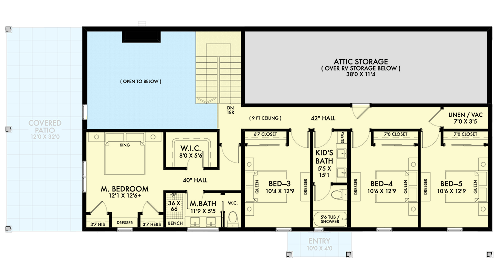 Plan 677044NWL: Barndominium with Flex Room and RV Bay - 2340 Sq Ft - Floor Plan - 2nd Floor - Barndominium, Country, New American, Traditional