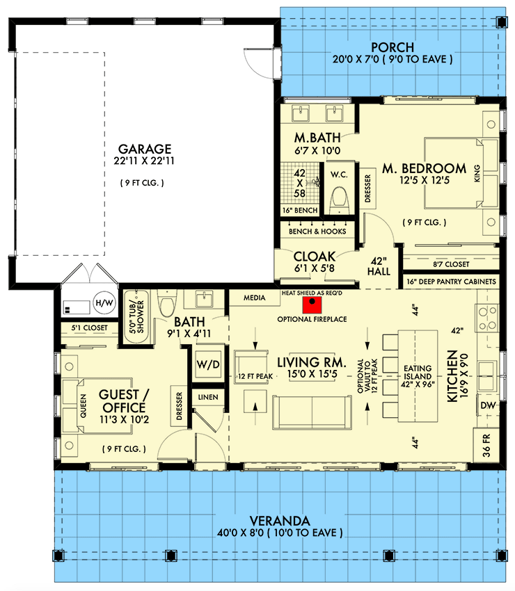 Plan 677045NWL: Country Home Plan with Flex Room and Covered Veranda - 1000 Sq Ft - Floor Plan - Main Level - Cottage, Country, Southern