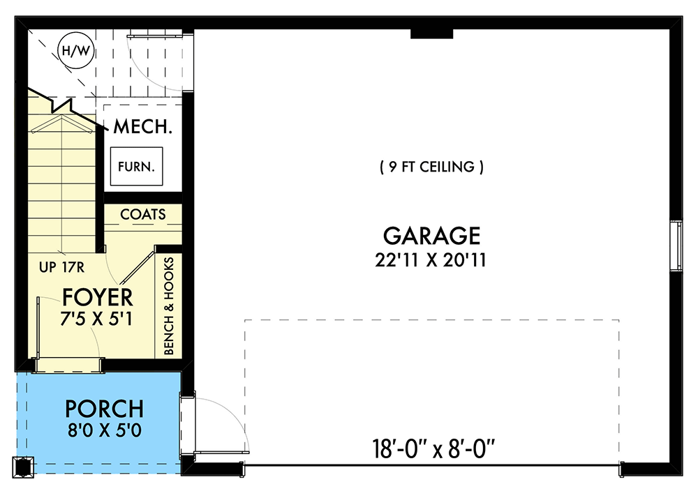Plan 677047NWL: Modern 2-Car Garage Apartment - 799 Sq Ft - Floor Plan - Main Level - Carriage, Contemporary, Modern