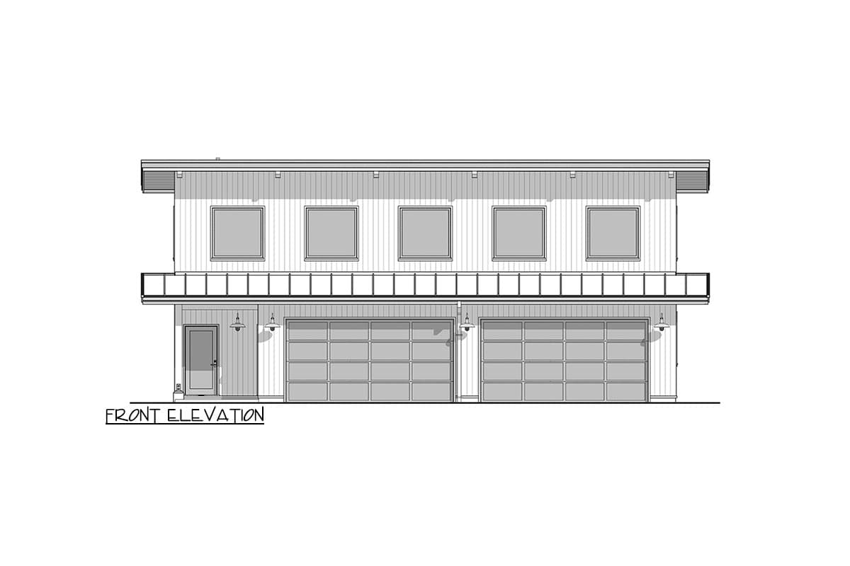 Plan 677049NWL: Modern House Plan with 2-Bed Apartment Above 4-Car Garage - 968 Sq Ft - Image #4 - Contemporary, Modern