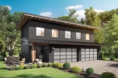 Modern House Plan with 2-Bed Apartment Above 4-Car Garage - 968 Sq Ft