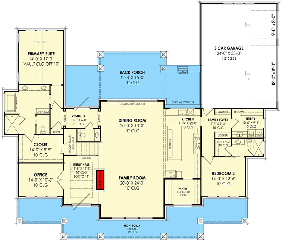 Plan 818103JSS: 4-BedroomModern Farmhouse Plan with Spacious Porches and Game Room - Floor Plan - Main Level - Country, Farmhouse, Modern Farmhouse, New American