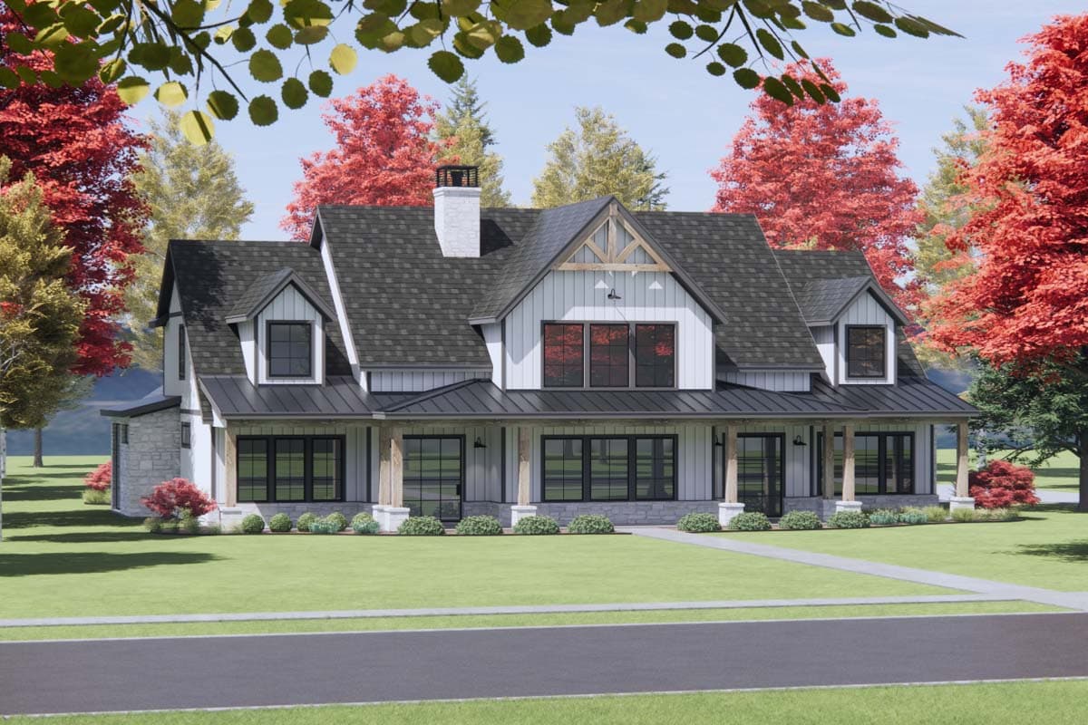 Plan 818103JSS: 4-BedroomModern Farmhouse Plan with Spacious Porches and Game Room - Image #4 - Country, Farmhouse, Modern Farmhouse, New American